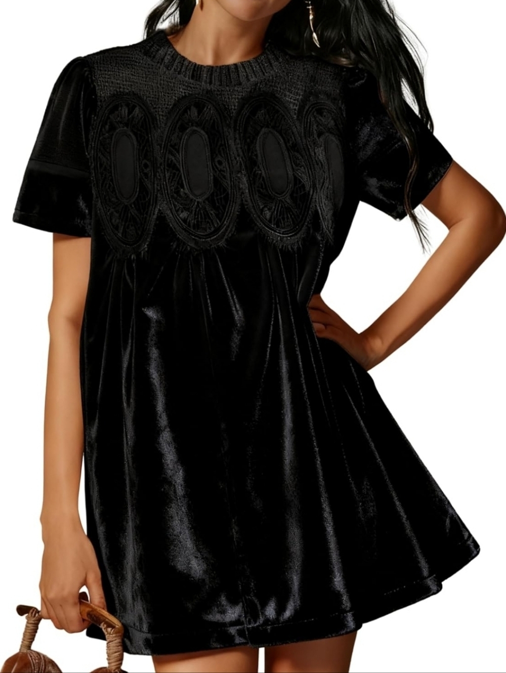 Classic Black Velvet & Lace Dress Tunic